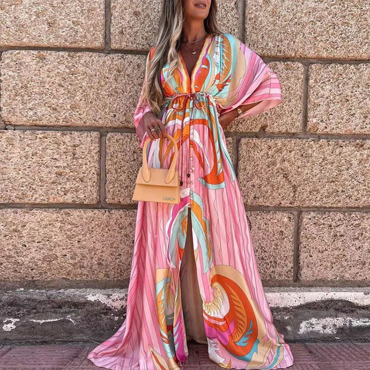 2022 new style Vestido Dresses Summer ladies V Neck Loose Long Sleeve Sundress women Boho Floral Print Beach Maxi Casual dress, 11 colors
2022 new style Vestido Dresses Summer ladies V Neck Loose Long Sleeve Sundress women Boho Floral Print Beach Maxi Casual dress, 11 colors