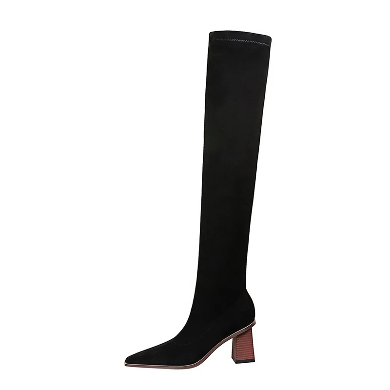 

2022 New Autumn Winter Fashion Trend Women Thigh High Modern Boots Over-the-Knee Flock Slip-On Heel Ladies Shoes Long Boot