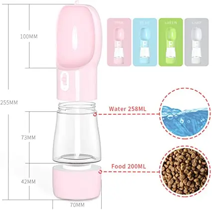 2 in 1 Portable Dog Water Bottle Leak Proof Pet Travel Dispenser with 200ml Food Container - Lightweight Silicone Cat Water Bowl, Customized color
2 in 1 Portable Dog Water Bottle Leak Proof Pet Travel Dispenser with 200ml Food Container - Lightweight Silicone Cat Water Bowl, Customized color