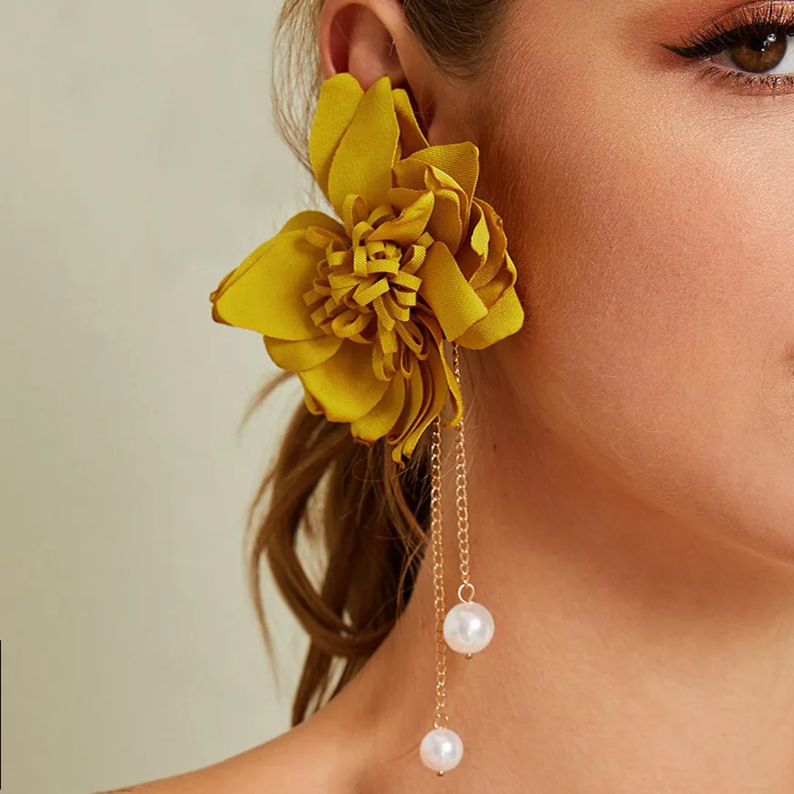 Fashion Fabric Flower Drop Earrings Women Jewelry Elegant Simulated Pearl Long Dangle Earrings (SK1049), As picture
Fashion Fabric Flower Drop Earrings Women Jewelry Elegant Simulated Pearl Long Dangle Earrings (SK1049), As picture