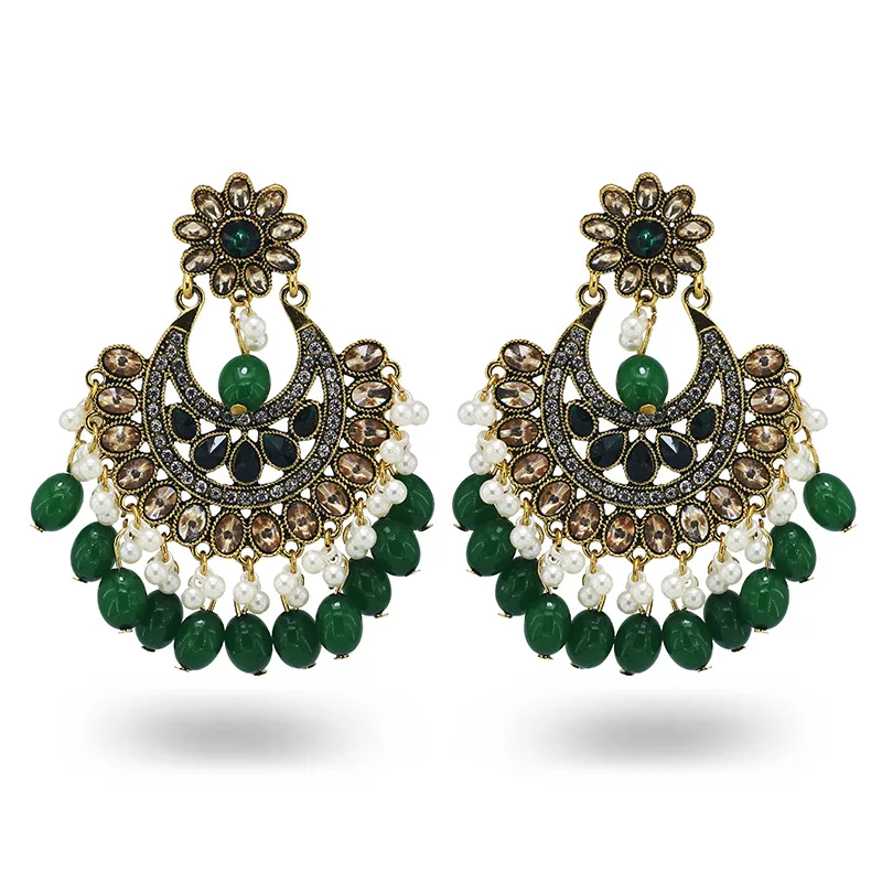 

Factory Outlet Ethnic Style Vintage Alloy Hollow Rhinestone Crystal Gem Flower Statement Earrings Women
