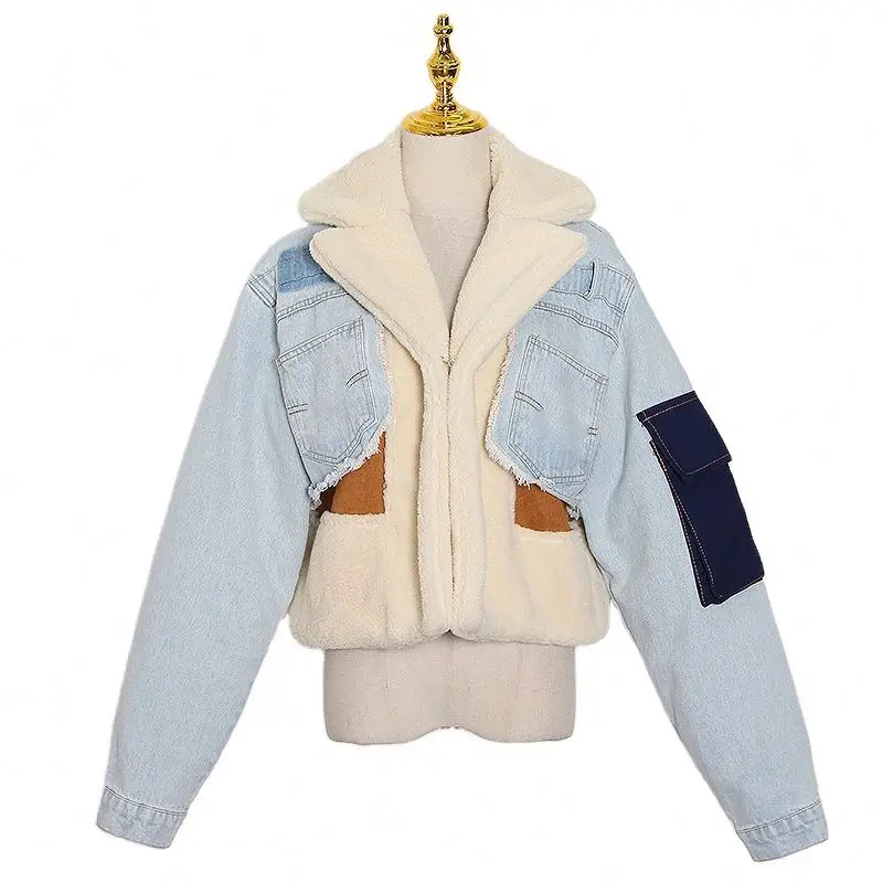 2021 autumn and winter plus velvet thick denim stitching lamb hair lapel cotton plus size jacket women's jackets and coats
2021 autumn and winter plus velvet thick denim stitching lamb hair lapel cotton plus size jacket women's jackets and coats