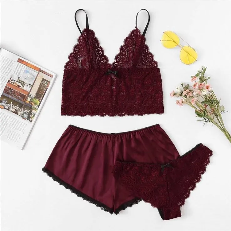 YJC0081 Hot selling sexy summer pajamas elastic satin Sexy Seduction women's summer lace transparent three-piece underwear, Black,white,red,purple,pink,green,yellow...
YJC0081 Hot selling sexy summer pajamas elastic satin Sexy Seduction women's summer lace transparent three-piece underwear, Black,white,red,purple,pink,green,yellow...