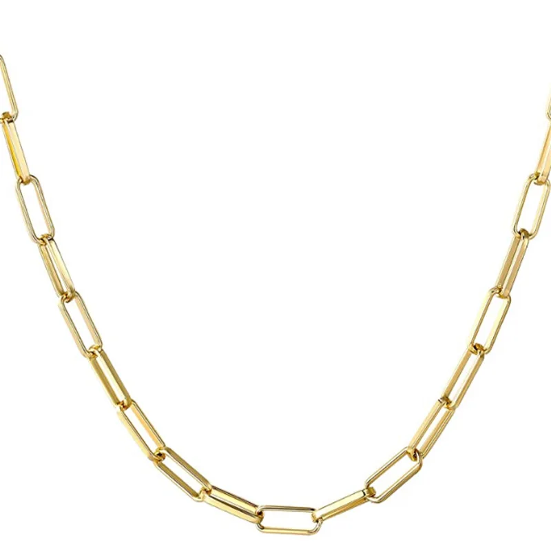 Wholesale Jewelry High Quality 18k Gold Plated Paper Clip Chain Necklace for Women Men, Picture shows
Wholesale Jewelry High Quality 18k Gold Plated Paper Clip Chain Necklace for Women Men, Picture shows