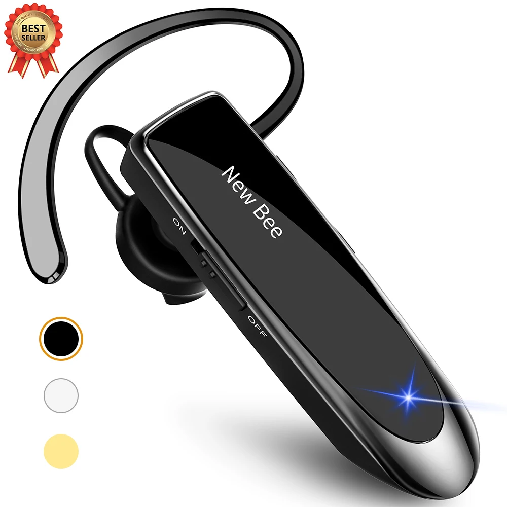 

New Bee LC-B41 BT 5.0 Type C Hands Free Earpiece Headset Noise Cancellation Headphone Wireless Earbuds Earphone, Black white gold