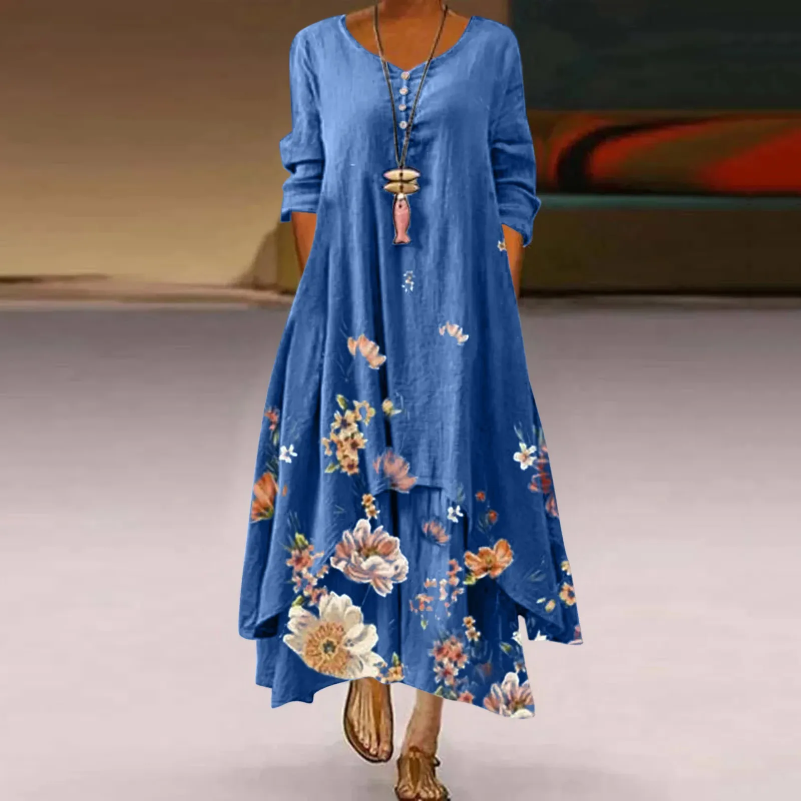 2021 European and American popular new products printed long-sleeved dress irregular long skirt plus size women's clothing, Customized color 
2021 European and American popular new products printed long-sleeved dress irregular long skirt plus size women's clothing, Customized color