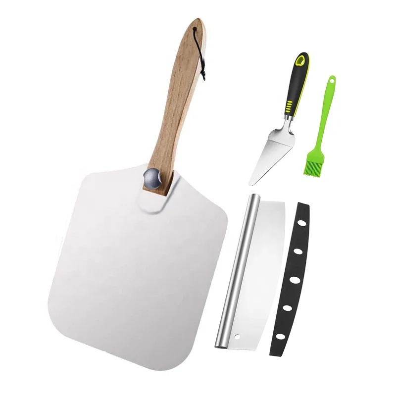 12x14 inch Aluminum Pizza Peel with Foldable Wooden Handle Pizza Cutter And Server With Silicone Brush Pizza Peel Set
12x14 inch Aluminum Pizza Peel with Foldable Wooden Handle Pizza Cutter And Server With Silicone Brush Pizza Peel Set
