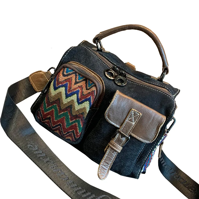 Retro ethnic style tribal organiser metal labels quilted medium sized denim handbags, Blue
Retro ethnic style tribal organiser metal labels quilted medium sized denim handbags, Blue