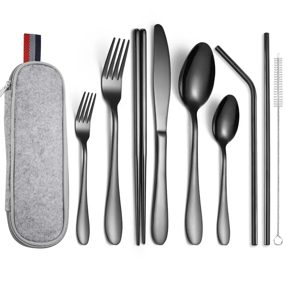Amazon Hot Sale 9pcs Black Portable Camping Travel Cutlery Straw Set with case for Picnic, Silver/gold/rosegold/rainbow/black/blue/purple
Amazon Hot Sale 9pcs Black Portable Camping Travel Cutlery Straw Set with case for Picnic, Silver/gold/rosegold/rainbow/black/blue/purple
