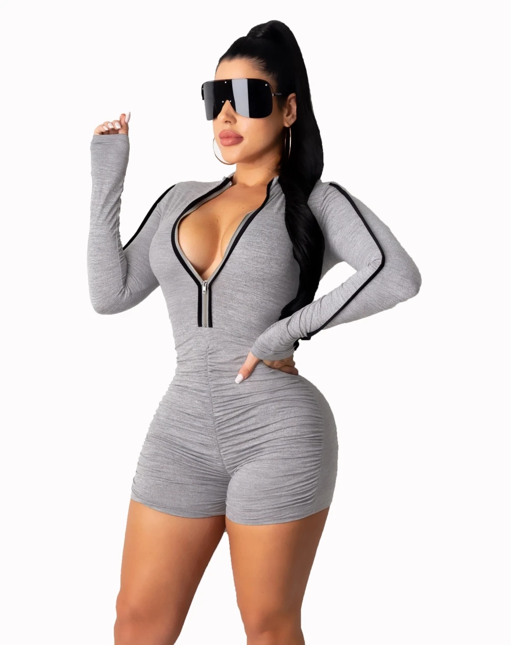 New arrival fitted solid color long sleeve front zip 100% cotton sexy club party jumpsuit bodysuits for women
New arrival fitted solid color long sleeve front zip 100% cotton sexy club party jumpsuit bodysuits for women