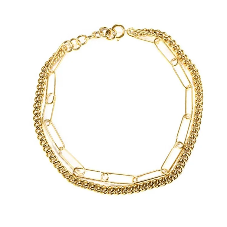 Chunky Gold Plated Chain Bracelet Trendy Female Stainless Steel Mixed Double Chain Clavicle Chain Necklace for Daily Wear, Gold color
Chunky Gold Plated Chain Bracelet Trendy Female Stainless Steel Mixed Double Chain Clavicle Chain Necklace for Daily Wear, Gold color