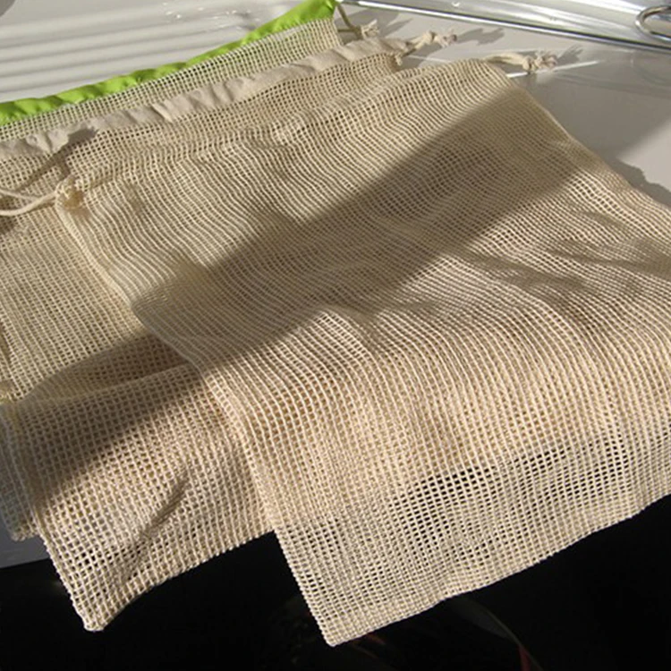 2020 eco friendly food grade reusable cotton mesh bag organic cotton mesh produce shopping bags