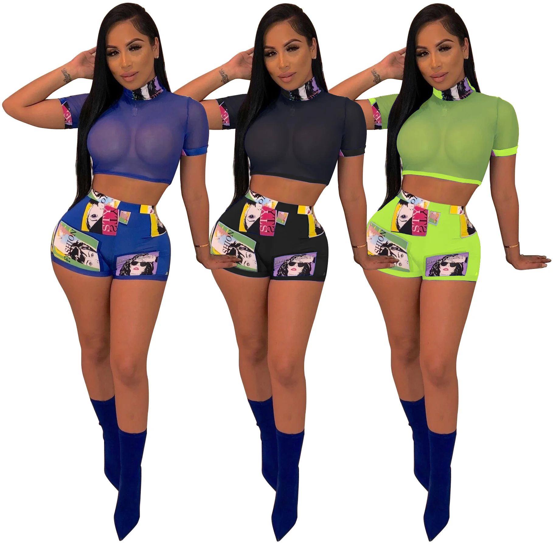 In stock 2021 summer hot selling printed sexy mesh women two piece short sets, Yellow,orange,black,blue,green,navy
In stock 2021 summer hot selling printed sexy mesh women two piece short sets, Yellow,orange,black,blue,green,navy