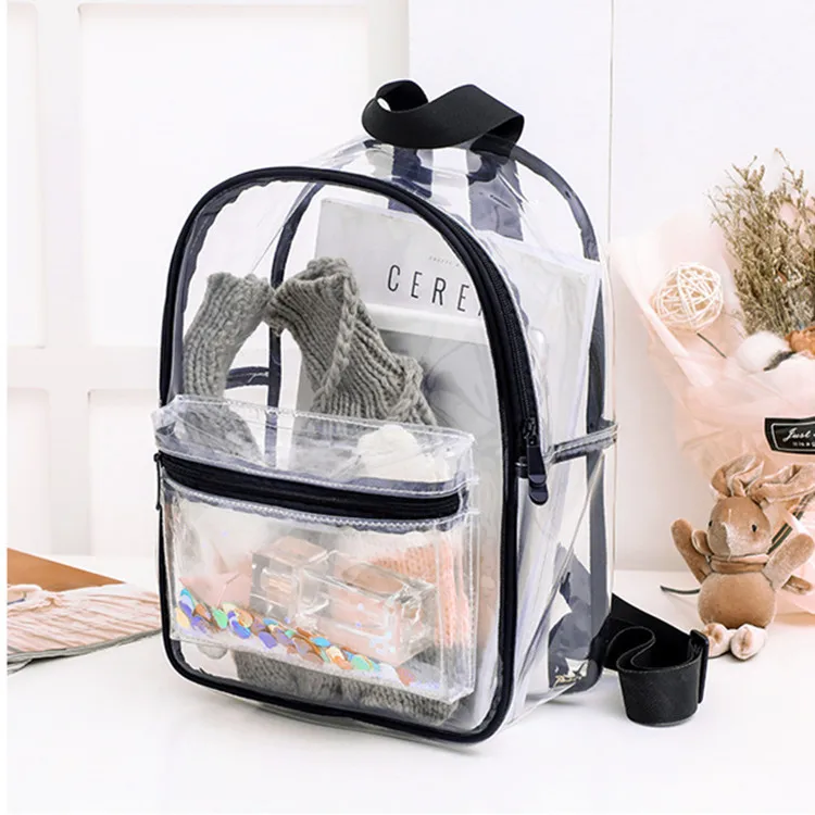 

SB155 wholesale large capacity storage school student back bag fashion custom clear pvc transparent school mini backpack, Multi color