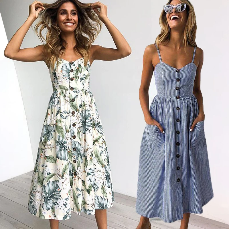 Casual Sundress Female Beach Dress Midi Button Backless Polka Dot Striped Women Dress Summer Boho Sexy Floral Dress
Casual Sundress Female Beach Dress Midi Button Backless Polka Dot Striped Women Dress Summer Boho Sexy Floral Dress