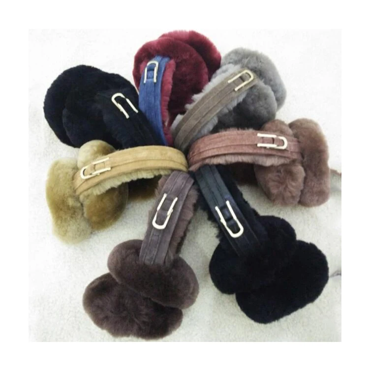 Hot selling top layer pig suede shearling sheepskin leather ear warmer