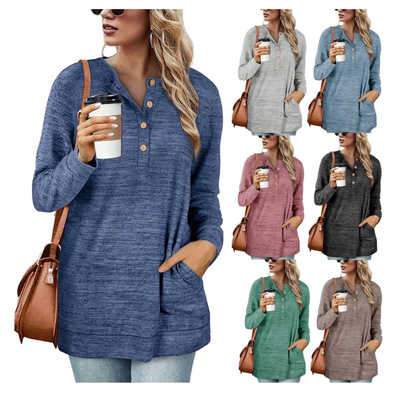 Women's Loose Button Up T Shirt with Pockets Amazon Wish Hot Sale Wholesale Crew Neck Sweatshirt Casual Top, 5 colors
Women's Loose Button Up T Shirt with Pockets Amazon Wish Hot Sale Wholesale Crew Neck Sweatshirt Casual Top, 5 colors