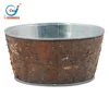 Custom Natural Birch Bark Covered metal Iron Pots For Plants With Plastic Liner