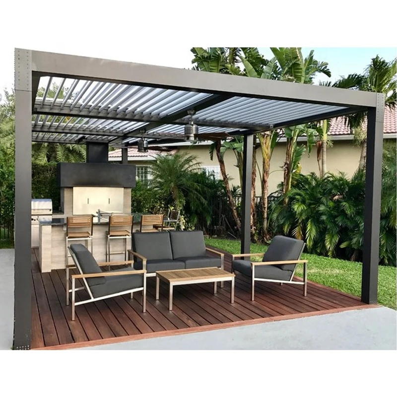

Luxury garden retractable louver roof shade waterproof bioclimatic canopy gazebo pergola aluminium outdoor, Customized colors