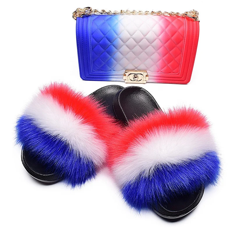 Fashion Wholesale girls Fur Slides And Jelly Bag Custom Fluffy Real Fox lady Fur Slides With Purse Set, Customized color
Fashion Wholesale girls Fur Slides And Jelly Bag Custom Fluffy Real Fox lady Fur Slides With Purse Set, Customized color