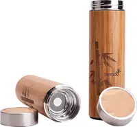 

Drinkware water bottles Double Wall Bamboo Stainless steel liner Leak proof cove bamboo Vacuum Flask tea tumbler with Infuser