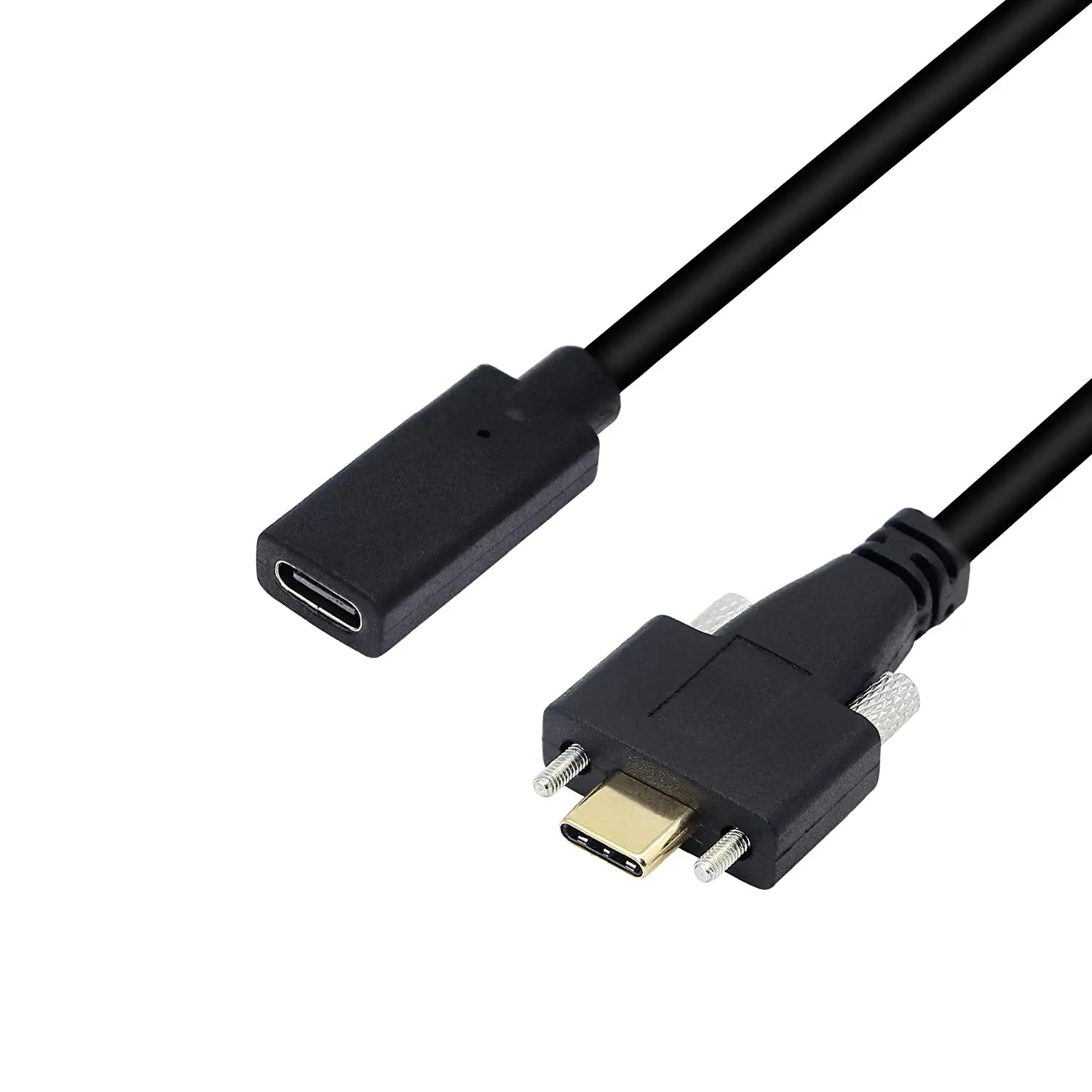 USB Type C male with panel mount screw to USB C female data transfer power charge otg cable Black color
USB Type C male with panel mount screw to USB C female data transfer power charge otg cable Black color