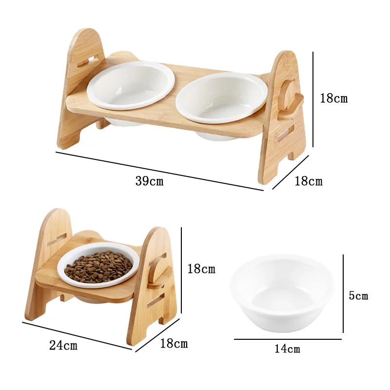 

Luxury Elevated Tilted Wood Shelf Stand Anti Ant Pet Cat Raised Water Food Dog Ceramic Bowl, Picture
