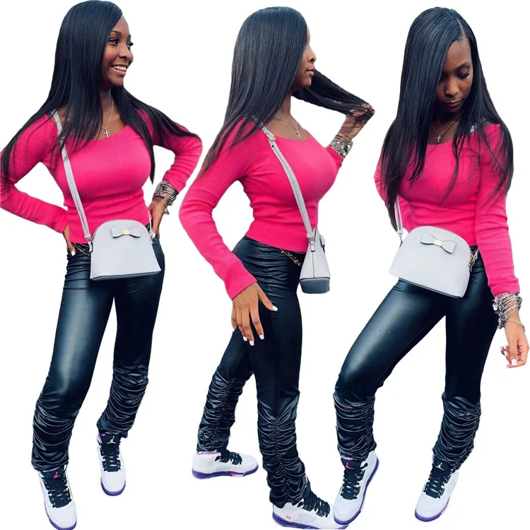 2020 European and American 2 Piece Set Women's New Street Fashion Tops + PU Stacked Pants Set Women Two Piece Outfits, As picture
2020 European and American 2 Piece Set Women's New Street Fashion Tops + PU Stacked Pants Set Women Two Piece Outfits, As picture
