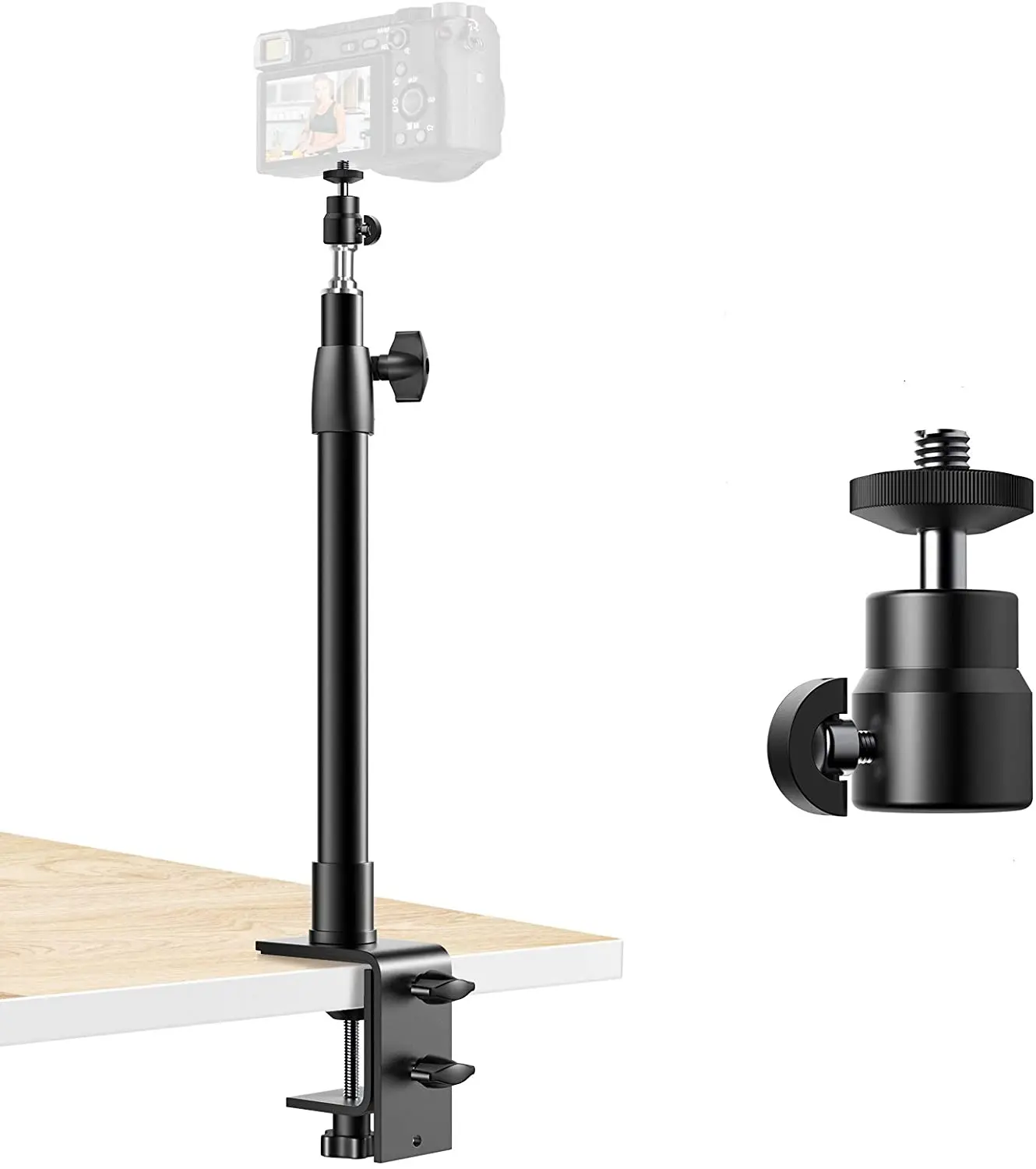 Desk Camera Mount Stand, 12.9 to 22 inch Tabletop C Clamp Mount Stands, Rotatable Ball Head Adjustable Aluminum Light Stand, Black
Desk Camera Mount Stand, 12.9 to 22 inch Tabletop C Clamp Mount Stands, Rotatable Ball Head Adjustable Aluminum Light Stand, Black