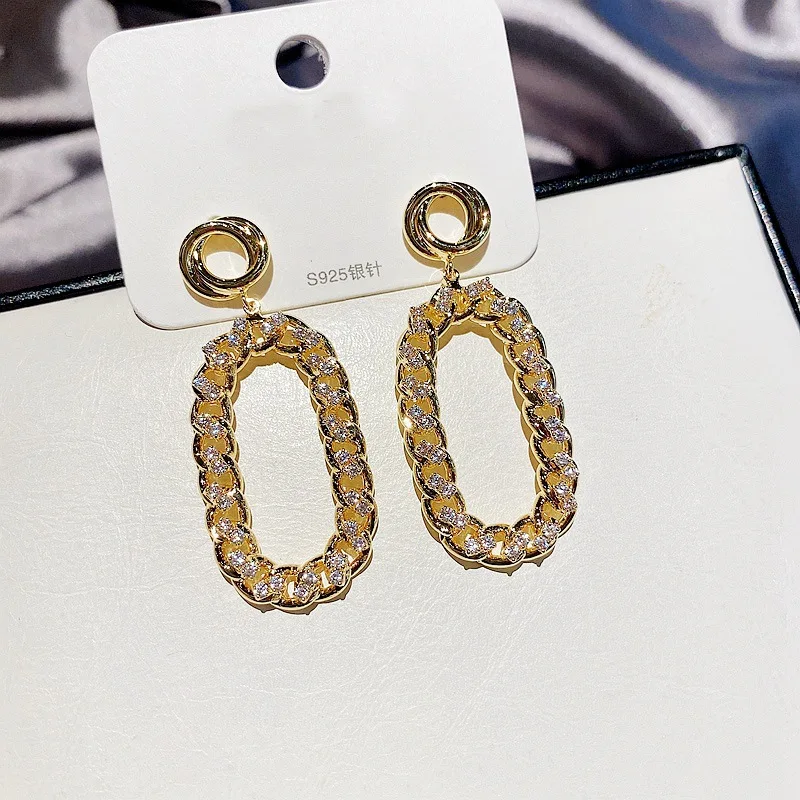 French Vintage Fashion Circle Chain Design Diamond Pendant S925 Silver Needle Brass Gold Plated Earring Women
French Vintage Fashion Circle Chain Design Diamond Pendant S925 Silver Needle Brass Gold Plated Earring Women