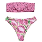 Women Fashion Watermelon Print Tube Up Two Pieces Bikini Push-Up Swimsuit Strapless Summer Sexy Beachwear