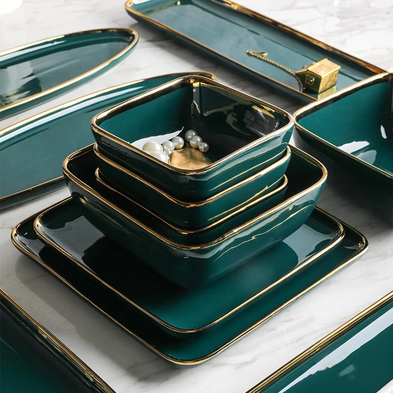 Nordic Golden Edge Ceramic Tableware Dark Green Bowl Plate Steak Plate Dessert Plate Salad Bowl Hotel Storage Tray, Mix
Nordic Golden Edge Ceramic Tableware Dark Green Bowl Plate Steak Plate Dessert Plate Salad Bowl Hotel Storage Tray, Mix