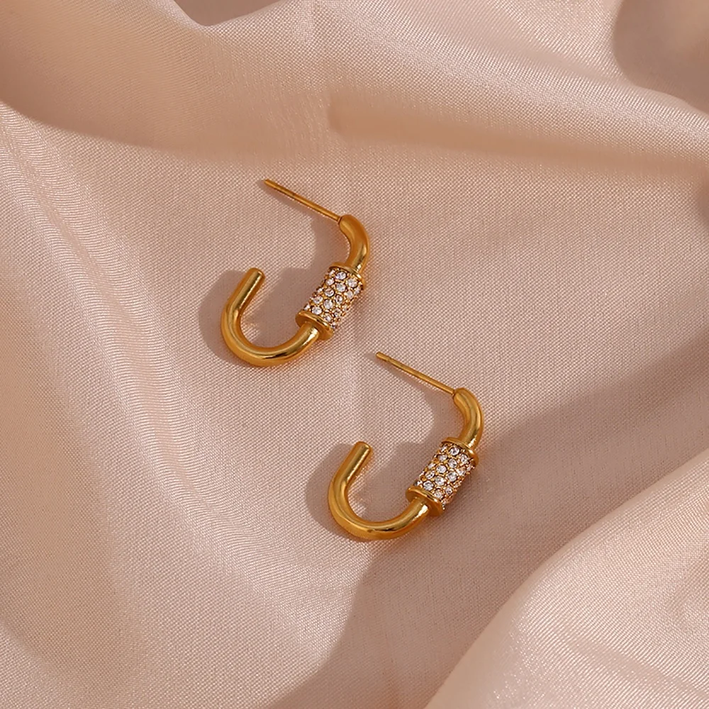 New Design Open C Shape Zircon Stud Earrings For Women 18K Gold Plated Stainless Steel Zircon Earring
New Design Open C Shape Zircon Stud Earrings For Women 18K Gold Plated Stainless Steel Zircon Earring