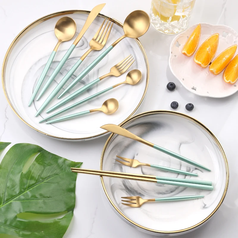 4-piece Stainless Steel Cutlery Set,Mirror Polish,which Can Be Washed in The Dishwasher., Green sliver/green gold
4-piece Stainless Steel Cutlery Set,Mirror Polish,which Can Be Washed in The Dishwasher., Green sliver/green gold