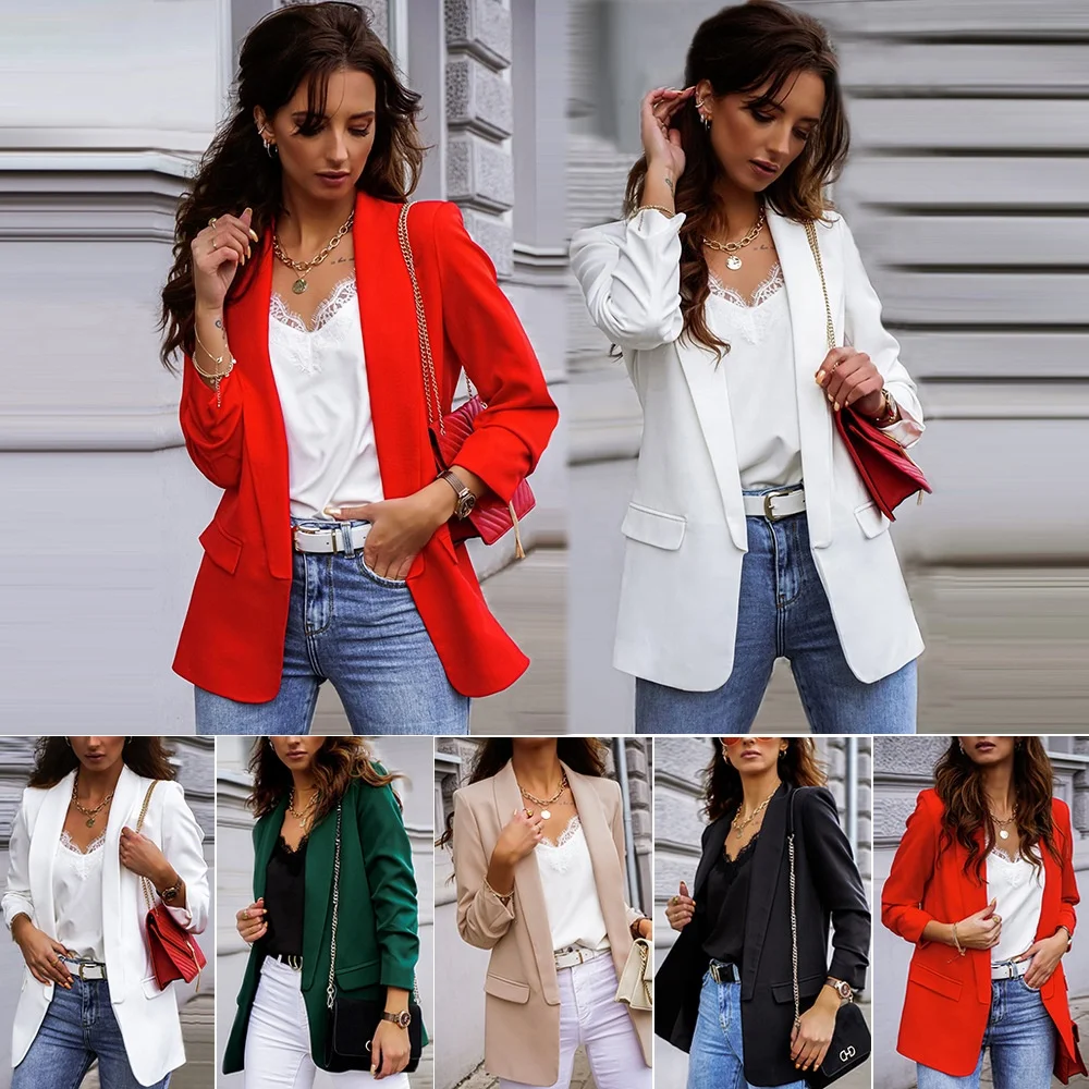 2021 Custom Solid Blazer Jacket Women Long Sleeve Femme Office Coats Lapel Pockets Splicing Blazers For Ladies, Customized color
2021 Custom Solid Blazer Jacket Women Long Sleeve Femme Office Coats Lapel Pockets Splicing Blazers For Ladies, Customized color