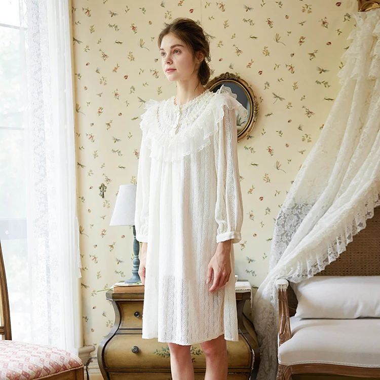 Palace Styles Pajamas Women Lace Sleepwear Dress Long Sleeve Night Gown Royal Retro Nightdress Soft Sleep Dress, Apricot
Palace Styles Pajamas Women Lace Sleepwear Dress Long Sleeve Night Gown Royal Retro Nightdress Soft Sleep Dress, Apricot
