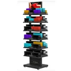 Luxury rectangular 6 racks floor standing wheeled metal custom color purse display stand
