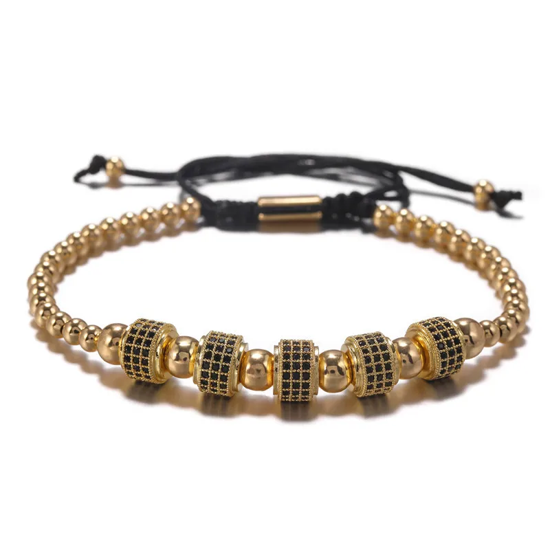 European Hot Sale Punk Style Men's Adjustable 18K Gold Copper Bead Micro Inlay Black CZ Wheel Beads Charm Braided Bracelet
European Hot Sale Punk Style Men's Adjustable 18K Gold Copper Bead Micro Inlay Black CZ Wheel Beads Charm Braided Bracelet