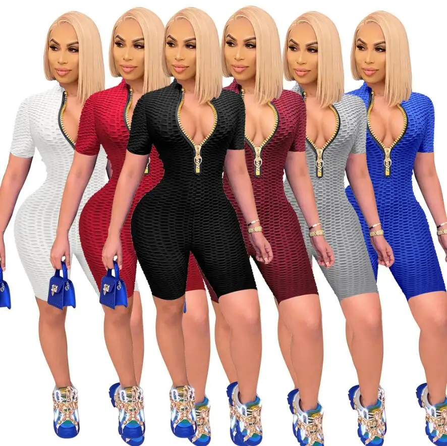 Women Playsuit Solid Zipper Short Sleeve Strechy Bodycon jumpsuits playsuits bodysuits Casual Romper Fashion Outfits Summer 2021
Women Playsuit Solid Zipper Short Sleeve Strechy Bodycon jumpsuits playsuits bodysuits Casual Romper Fashion Outfits Summer 2021