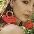 Engagement Black Tassel Earrings Trendy Fashion Red Black Handmade Fringe Chandelier Rattan Rope Fan Tassel Earrings