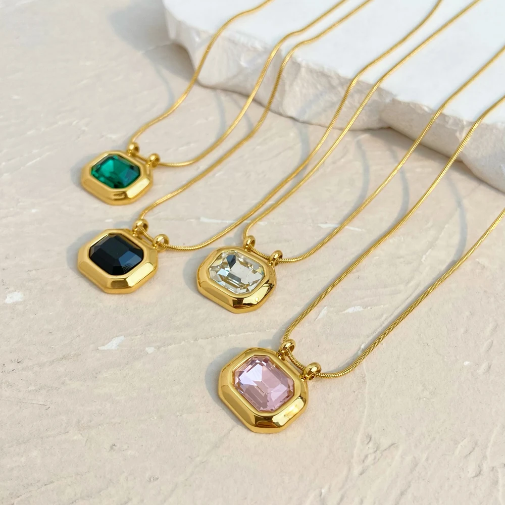 Vintage gem necklace jewelry sliding square pendant round snake chain titanium steel plated 18K gold stainless steel necklace
Vintage gem necklace jewelry sliding square pendant round snake chain titanium steel plated 18K gold stainless steel necklace