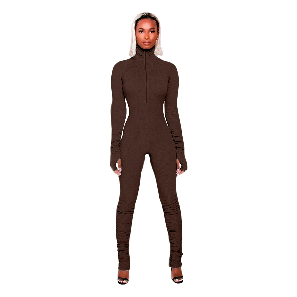 Cotton Ribbed Rompers Fall Front Adjustable Zipper Long Sleeves Brown One Piece bodycon Jumpsuits
Cotton Ribbed Rompers Fall Front Adjustable Zipper Long Sleeves Brown One Piece bodycon Jumpsuits