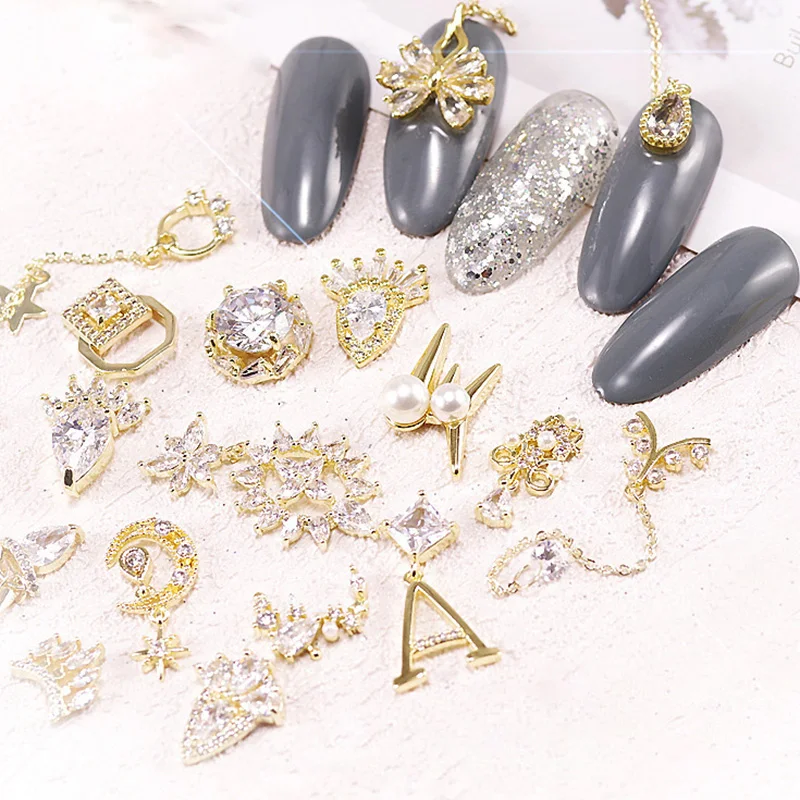 Wholesale Luxury Copper Cubic Zircon 3D Nail Arts decorated gold plated Color Floral Initial Letter Pearl Nail Sticker for Women
Wholesale Luxury Copper Cubic Zircon 3D Nail Arts decorated gold plated Color Floral Initial Letter Pearl Nail Sticker for Women