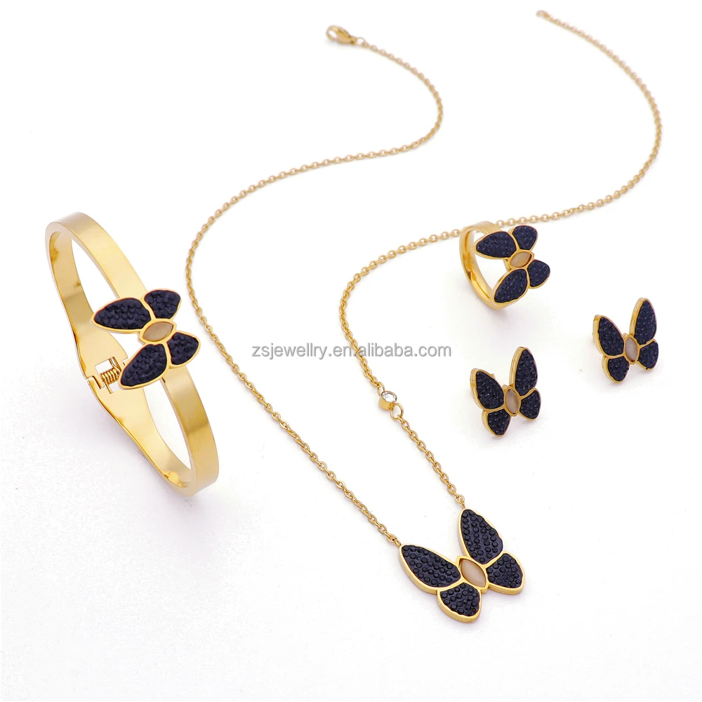Stainless Steel Diy Women Butterfly Jewellery Black Diamond Set 18K Dubai Gold Plated Jewelry
Stainless Steel Diy Women Butterfly Jewellery Black Diamond Set 18K Dubai Gold Plated Jewelry