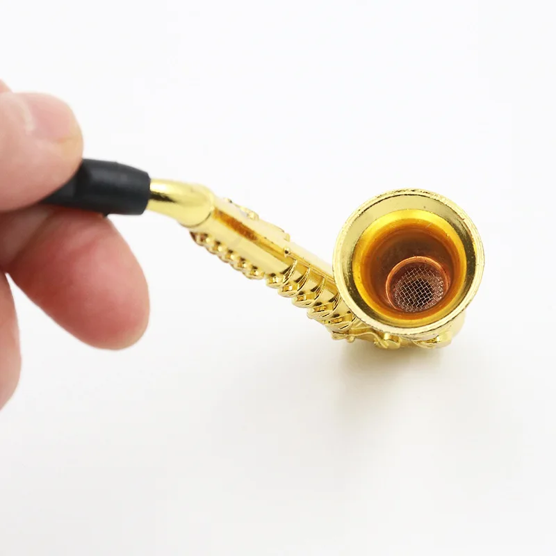 Gold Durable Metal Sax Saxophone Shaped Tobacco Pipe Cigarette Smoking Pipes Cleaners Mouth Tips Sniff with wholesale price
Gold Durable Metal Sax Saxophone Shaped Tobacco Pipe Cigarette Smoking Pipes Cleaners Mouth Tips Sniff with wholesale price