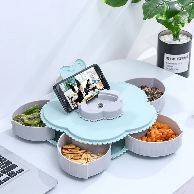 Creative rotational candy box fruit plate with bracket Wedding five-grid Huayang plastic lazy dried fruit box
Creative rotational candy box fruit plate with bracket Wedding five-grid Huayang plastic lazy dried fruit box