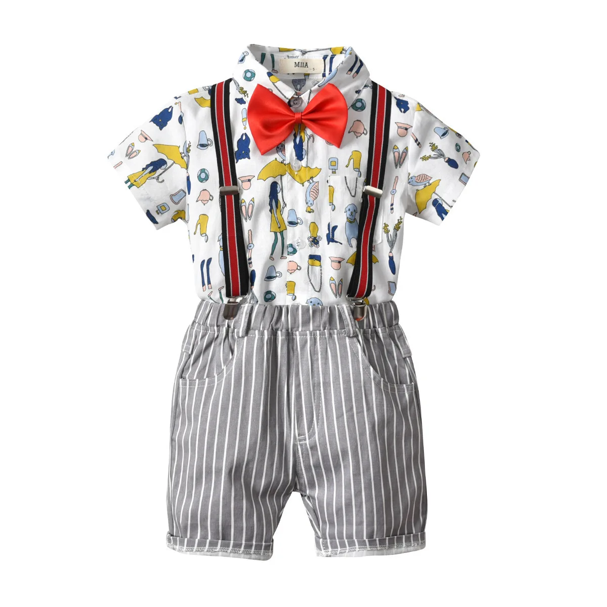Boys Kids Short Sleeve Shirt Gentleman Bow Tie Strap Striped Shorts Four-piece Children Set, Picture
Boys Kids Short Sleeve Shirt Gentleman Bow Tie Strap Striped Shorts Four-piece Children Set, Picture