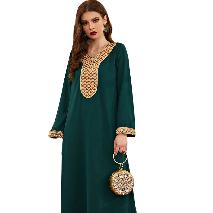 Islamic Dubai round neck dignified fashion color sequin stitching high waist Muslim ethnic Ramadan long sleeve cotton dress OEM, Photo color
Islamic Dubai round neck dignified fashion color sequin stitching high waist Muslim ethnic Ramadan long sleeve cotton dress OEM, Photo color