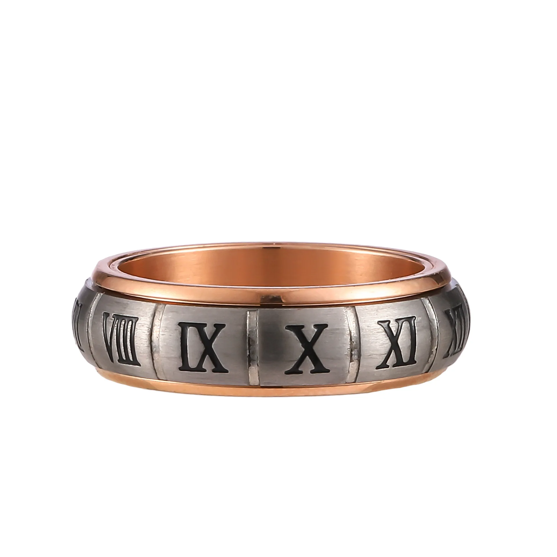 

Classic Fashion Creative Rose Gold Plated Personality Men Women Stainless Steel Roman Numeral Rings, Picture shows