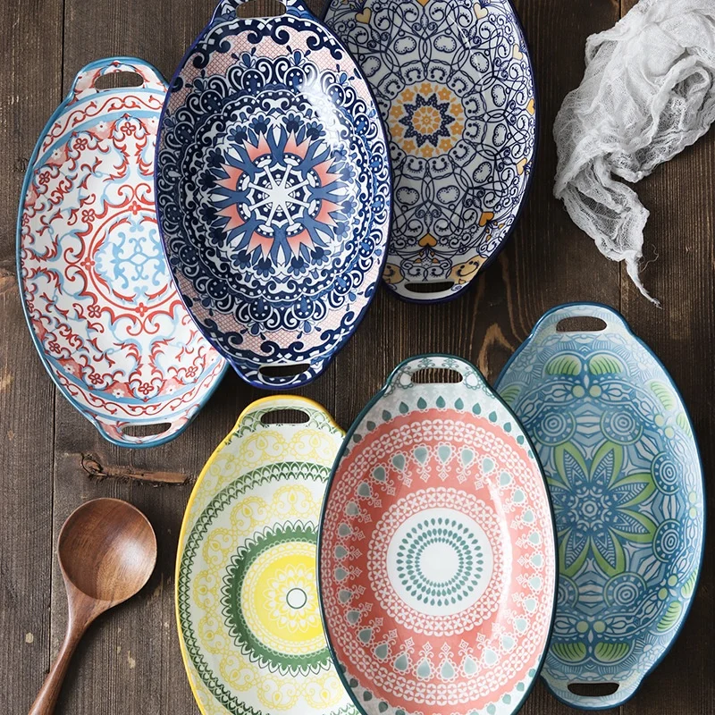 11 Inch Bohemian Porcelain Plates Ceramic Oval Plates Restaurant Ceramic Dinner Plate Set, Mix patterns
11 Inch Bohemian Porcelain Plates Ceramic Oval Plates Restaurant Ceramic Dinner Plate Set, Mix patterns